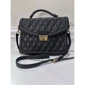 Vera Bradley‎ Black Quilted Leather Convertible Satchel Crossbody Gold Hardware